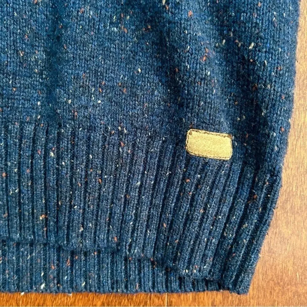 Mexx Men’s Classic Elbow Patch Wool Blend Sweater, Buttons at Neck, Size Sm